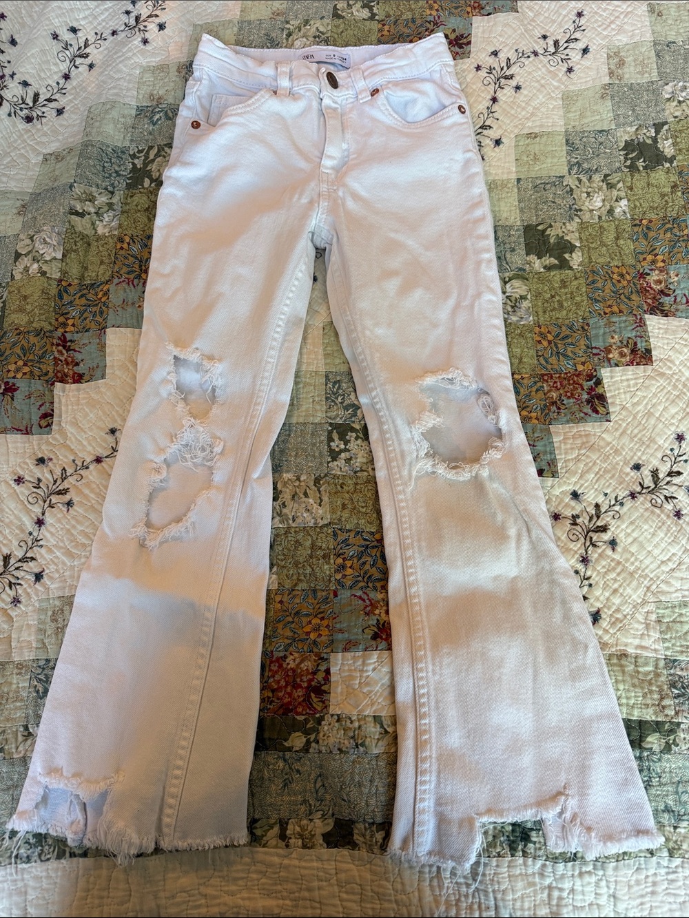 Zara White Distressed Flared Jeans for Kids